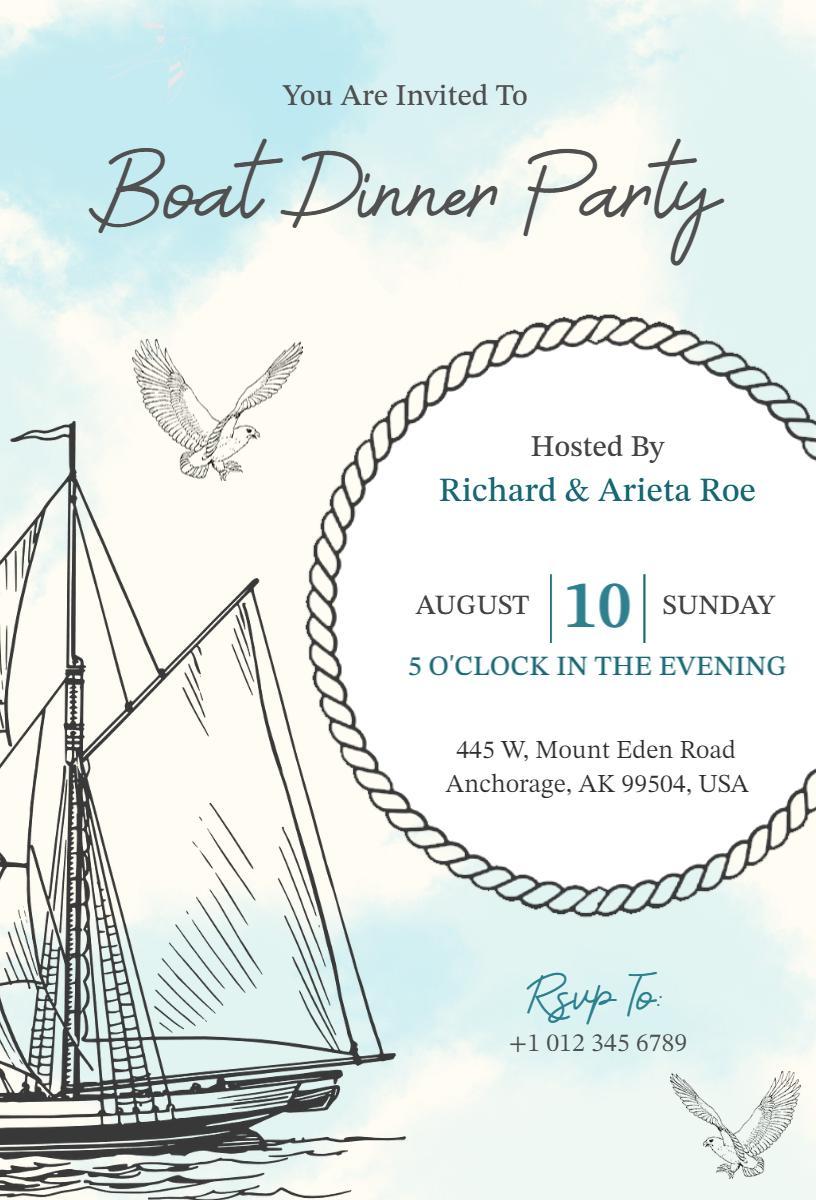 Elegant Nautical Boat Dinner Party Invitation Template