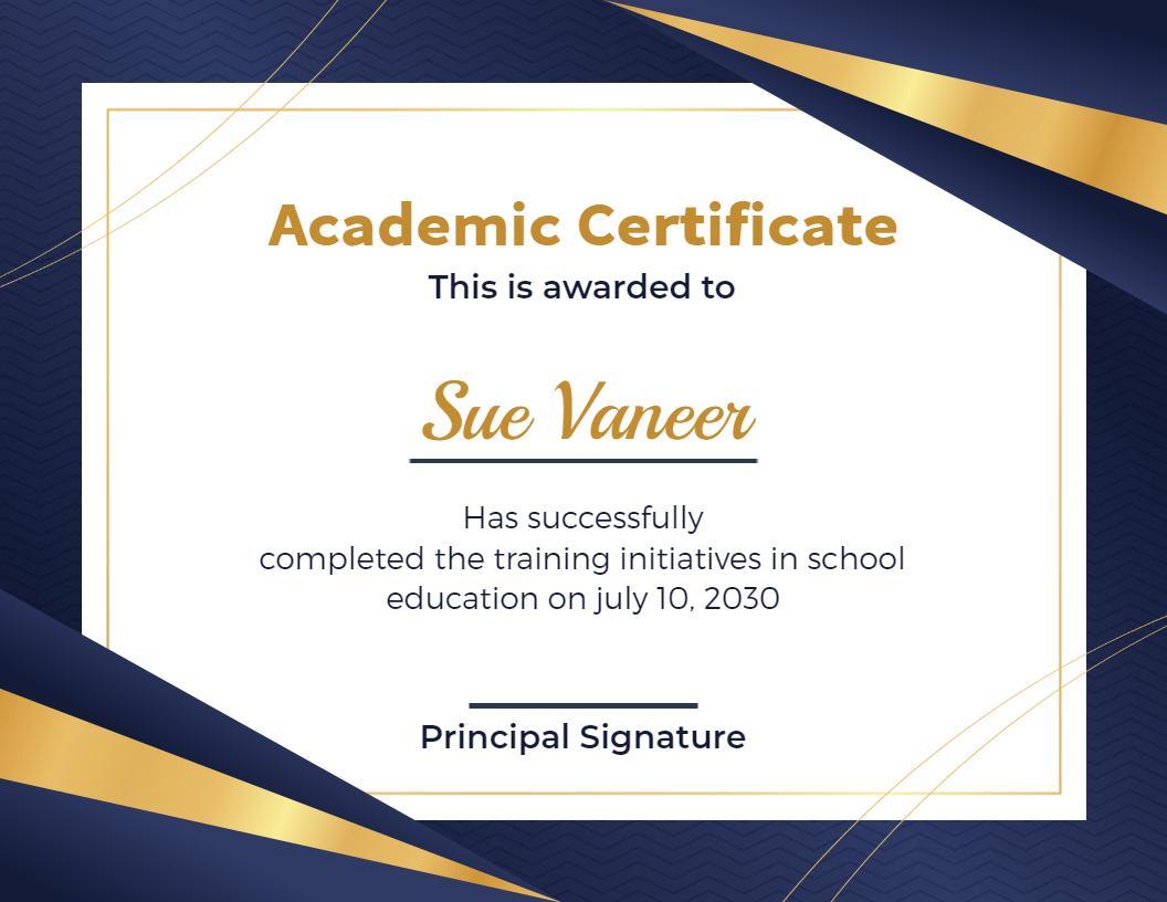 Elegant Navy and Gold Academic Achievement Certificate Template