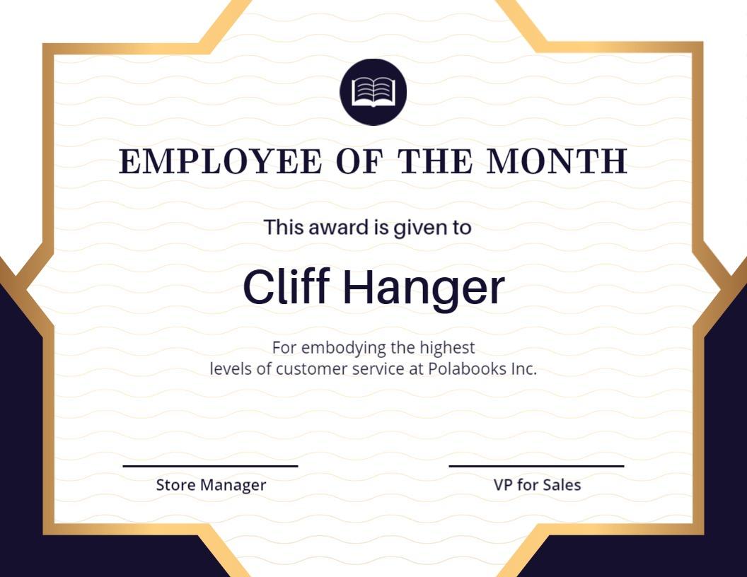 Elegant Navy and Gold Employee of the Month Certificate Template
