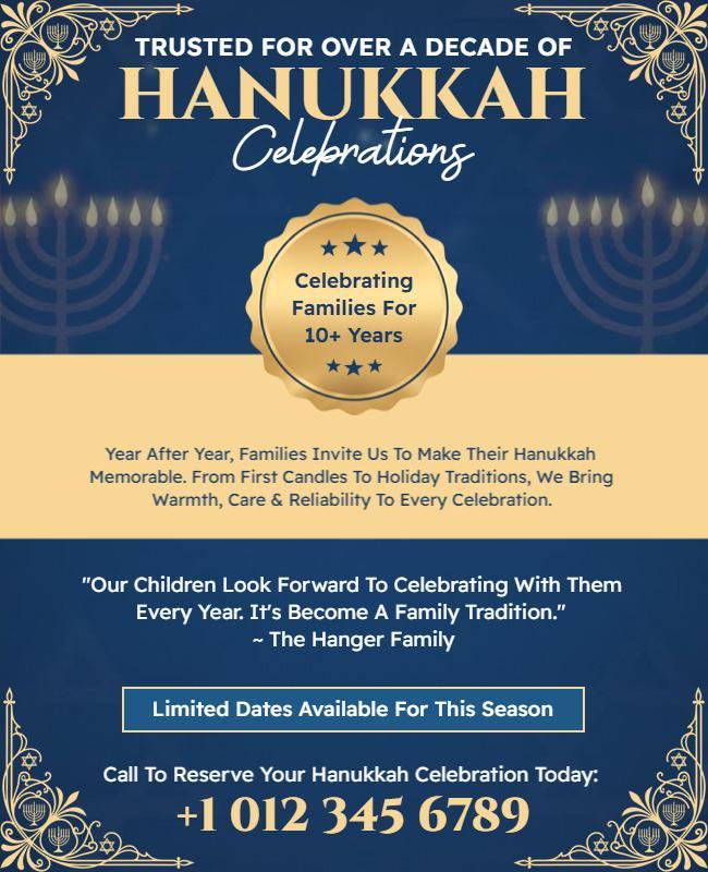Elegant Navy and Gold Hanukkah Celebration Flyer Template