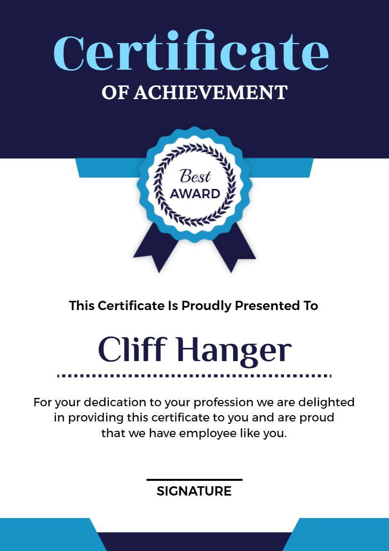 Elegant Navy Blue Achievement Award Certificate Template