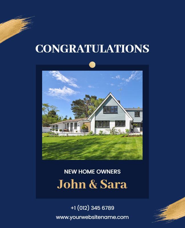 Elegant Navy Blue Congratulations New Home Owners Poster Template
