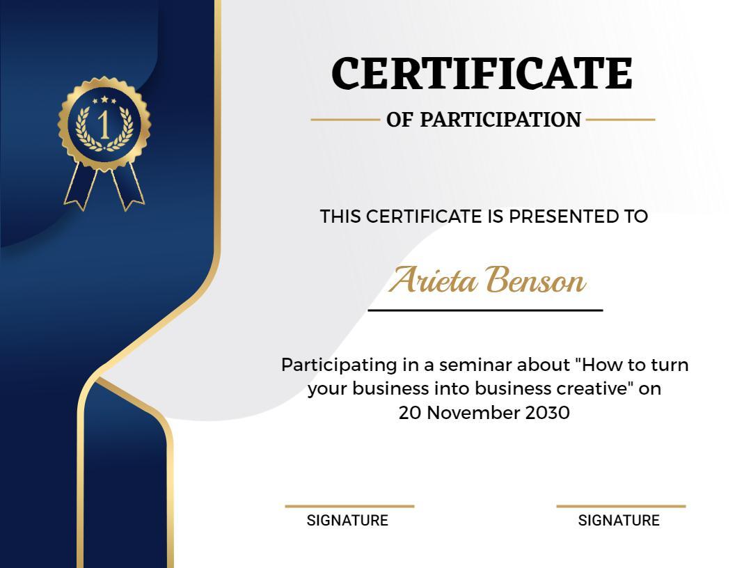 Elegant Navy Blue Seminar Participation Certificate Template