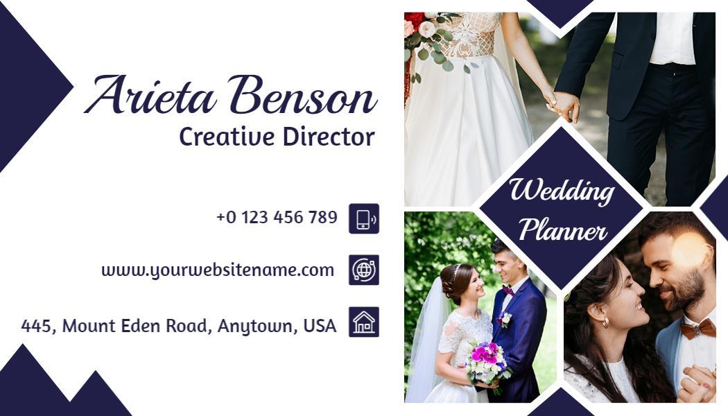 Elegant Navy Blue Wedding Planner Business Card Template