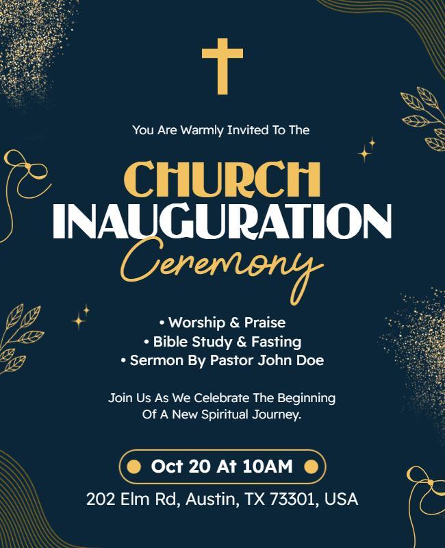 Elegant Navy Christian Worship Ceremony Invitation Flyer Template
