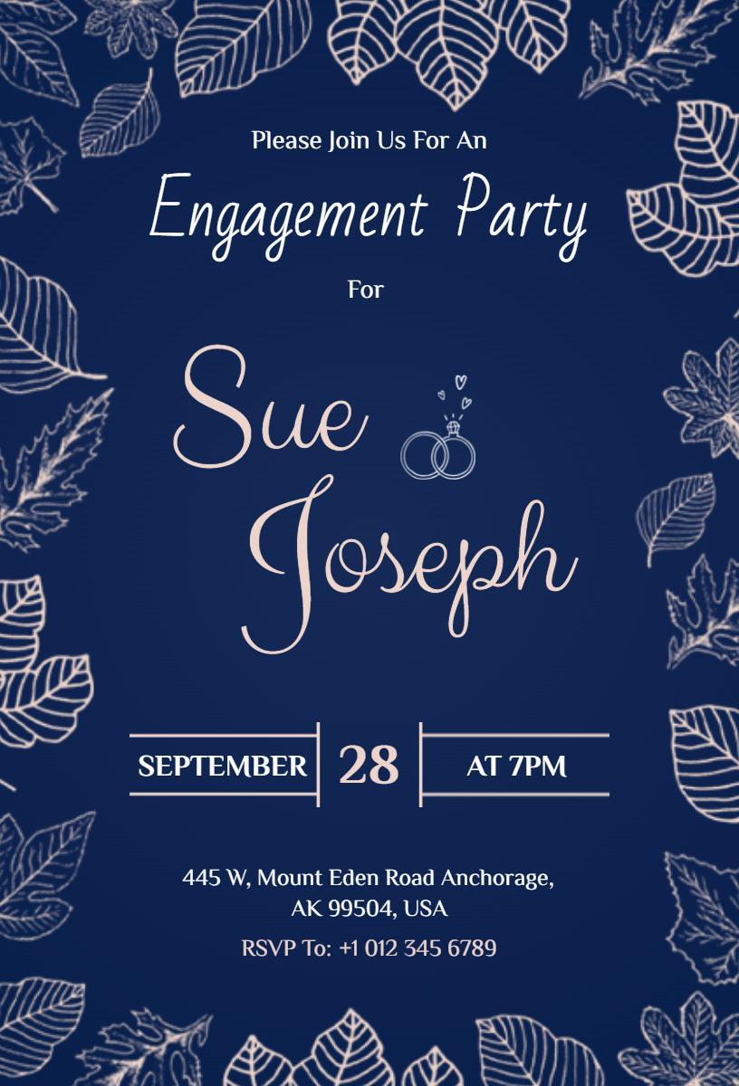 Elegant Navy Floral Engagement Party Celebration Invitation Template