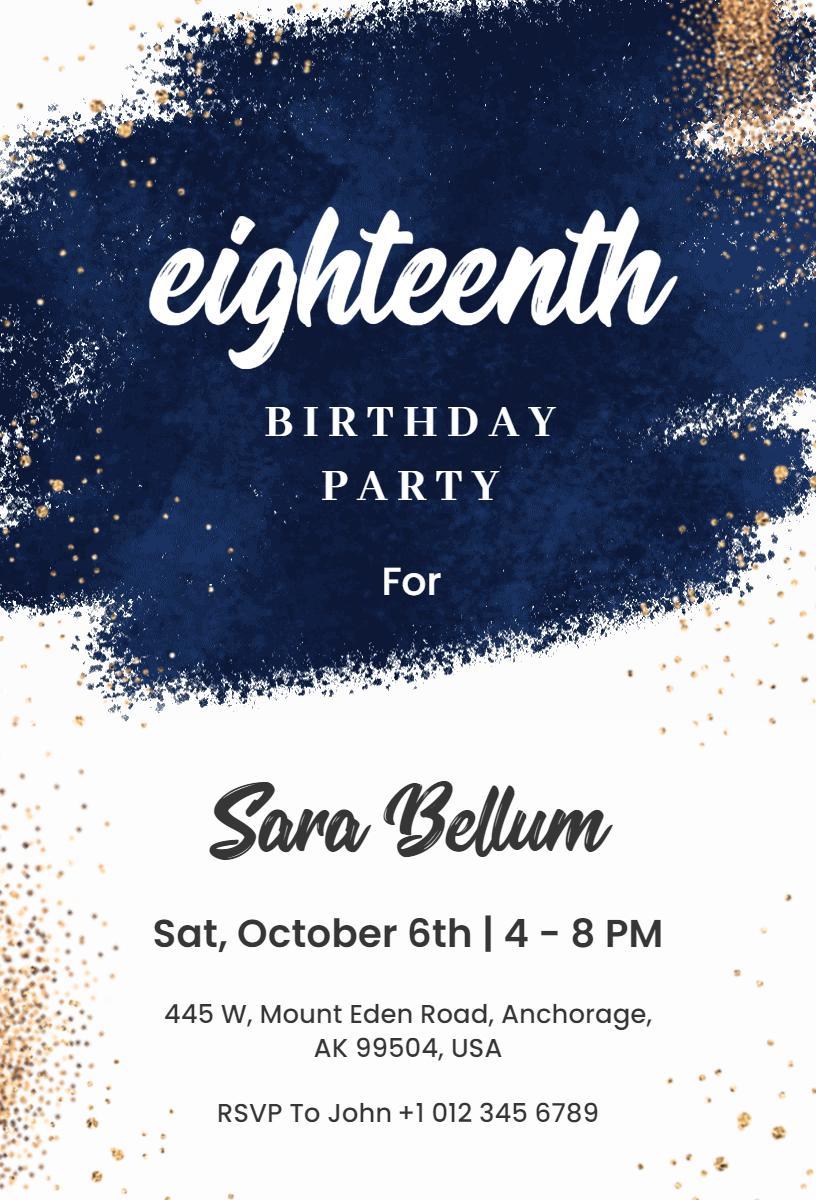 Elegant Navy Gold Eighteenth Birthday Celebration Invitation Template