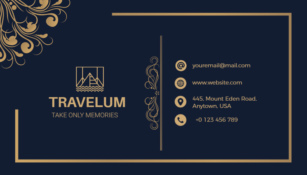 Elegant Navy Gold Travel Agency Business Card Template