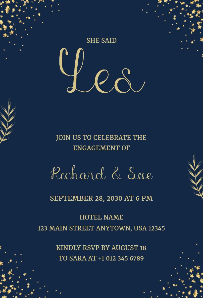 Elegant Navy Stars Engagement Celebration Invitation Template