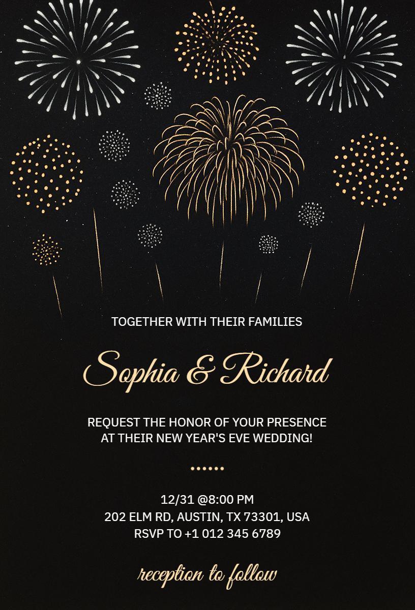 Elegant New Year Wedding Celebration Fireworks Invitation Template