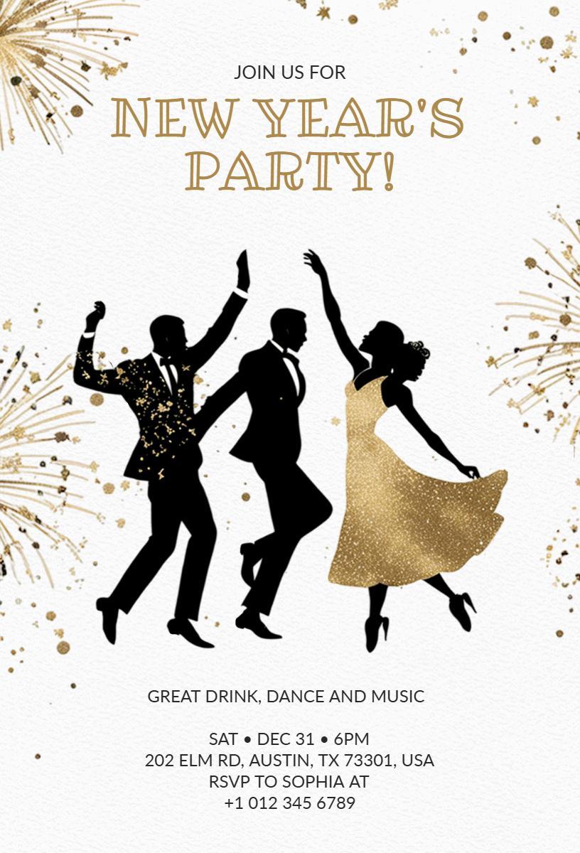 Elegant New Year's Eve Celebration Dance Party Invitation Template