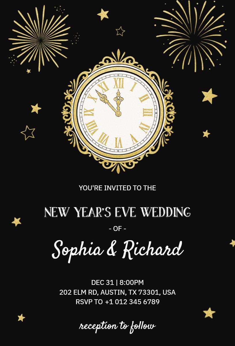 Elegant New Year's Eve Wedding Celebration Invitation Template