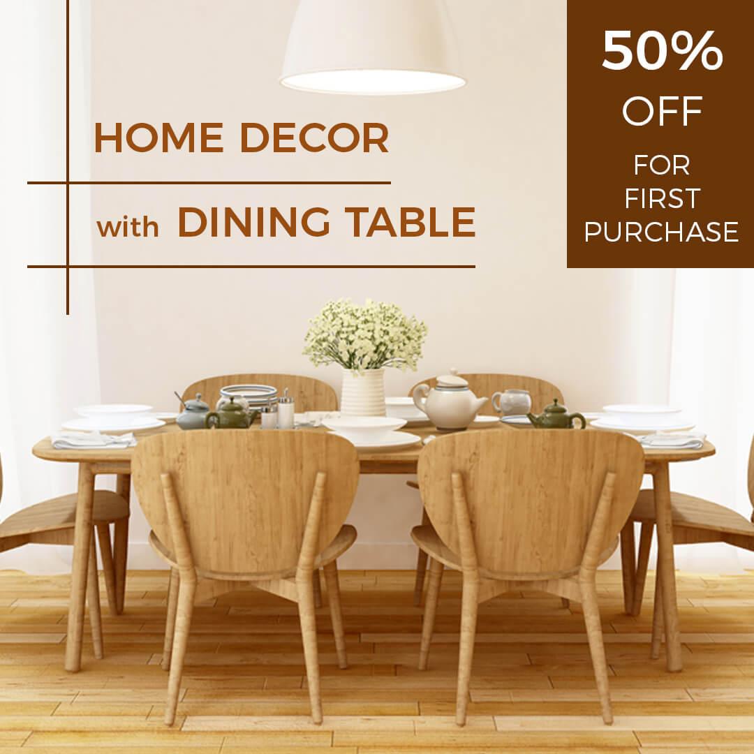 Elegant Oak Dining Table Home Decor Promotion Ad Template