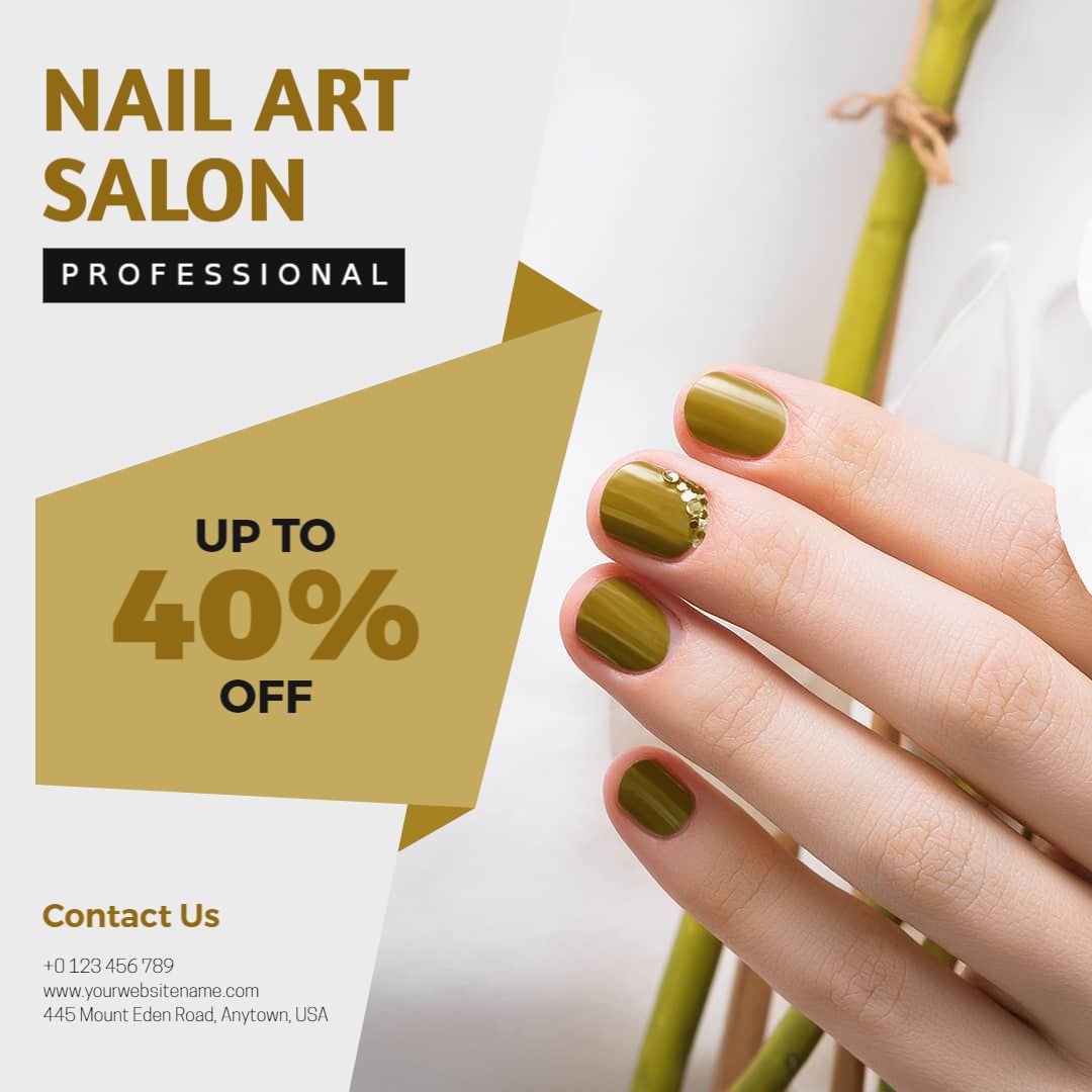 Elegant Olive Green Nail Art Promotion with Discount Offer Ad Template
