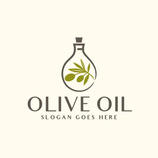 Elegant Olive Oil Bottle Design with Fresh Green Leaves Logo Template