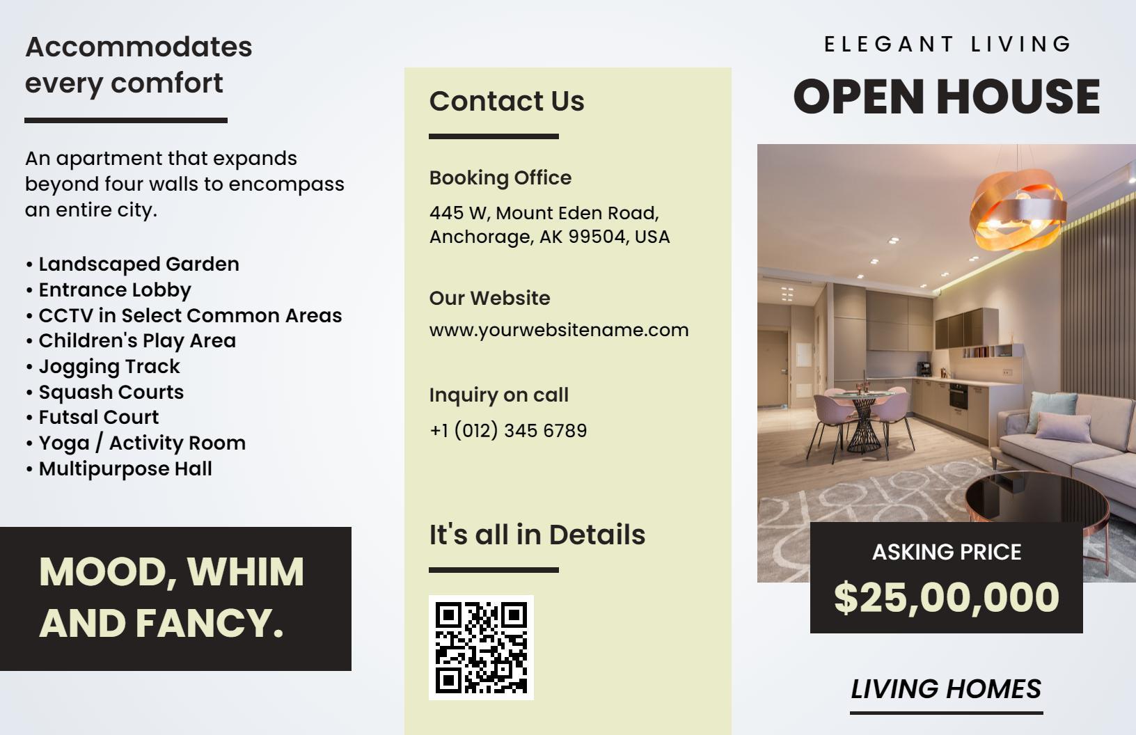 Elegant Open House Luxury Living Apartment Brochure Template