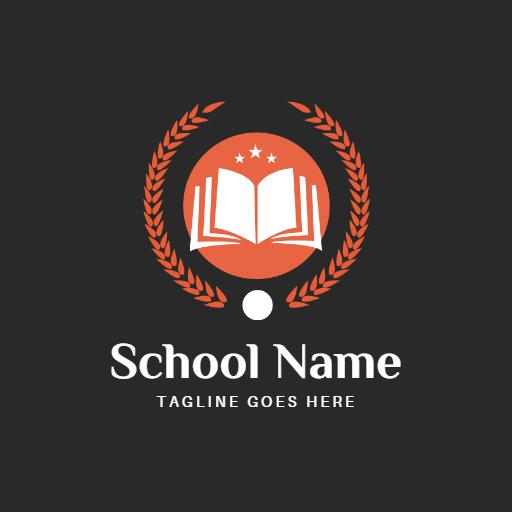 Elegant Orange Book and Laurel Design for School Logo Template