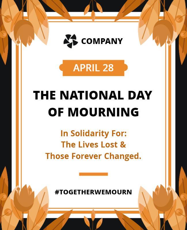 Elegant Orange Floral National Day of Mourning Poster Template