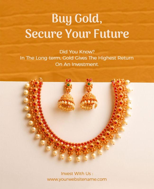 Elegant Orange Gold Investment Jewelry Promotion Poster Template