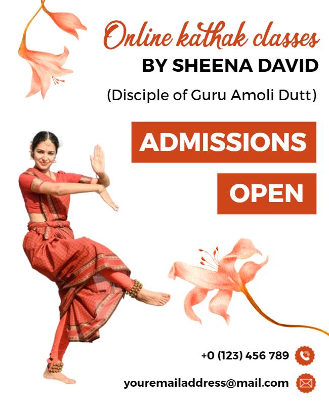 Elegant Orange Kathak Dance Classes Admissions Open Poster Template