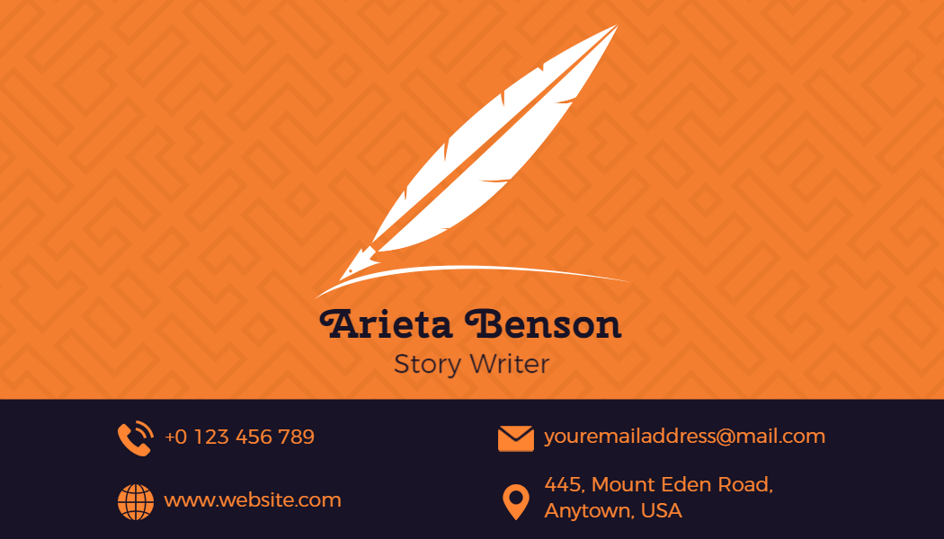 Elegant Orange Laser Cut Feather Story Writer Business Card Template