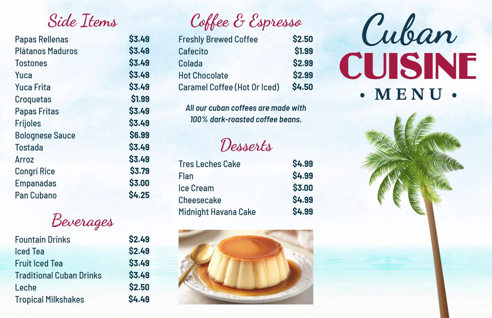 Elegant Palm Tree Themed Cuban Cuisine Menu Template