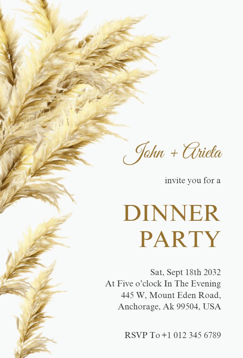 Elegant Pampas Grass Autumn Dinner Party Invitation Template