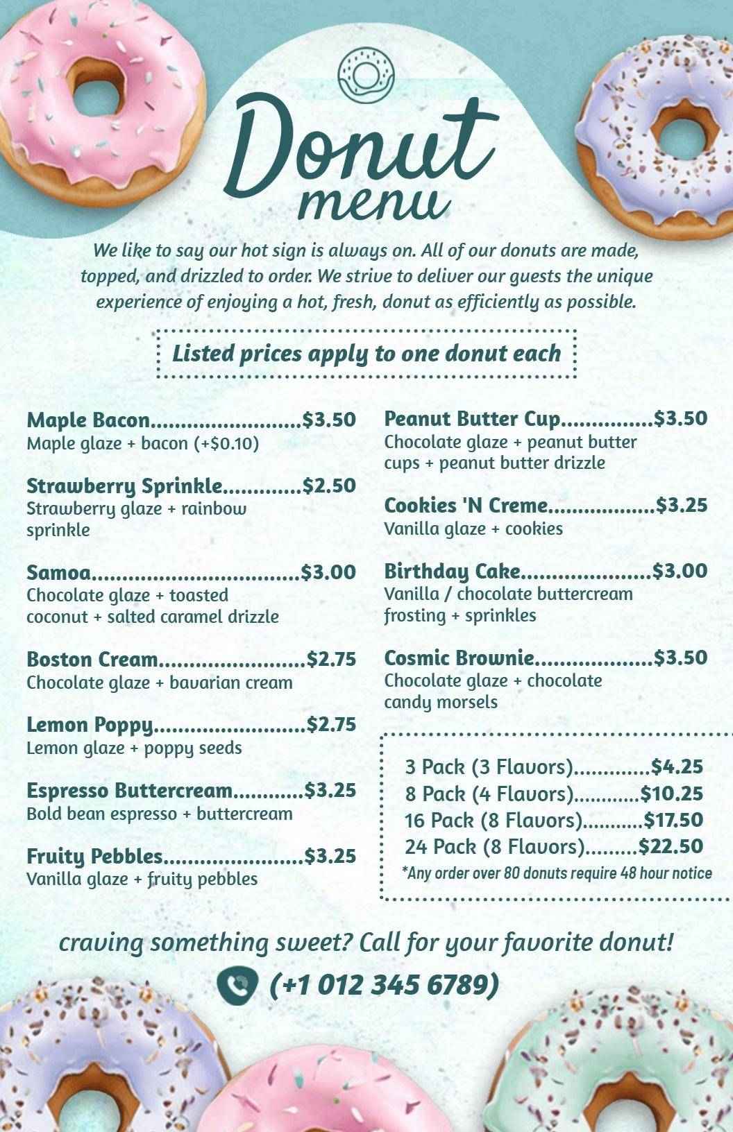 Elegant Pastel Circle Gourmet Donut Selection Menu Template