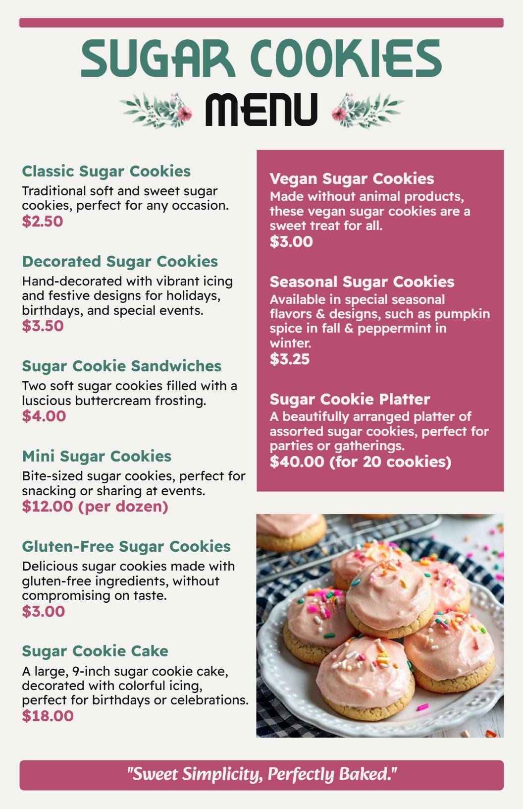 Elegant Pastel Sugar Cookie Menu Template