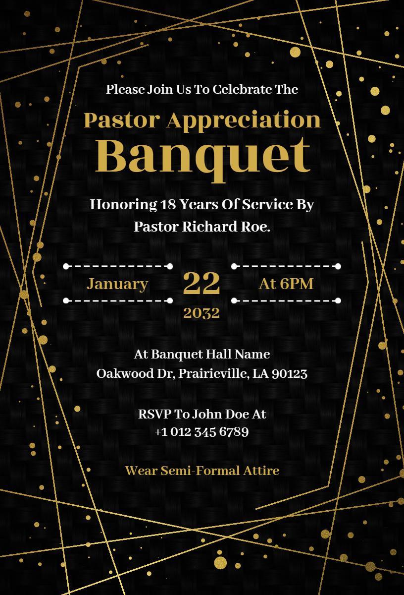 Elegant Pastor Appreciation Formal Banquet Invitation Template