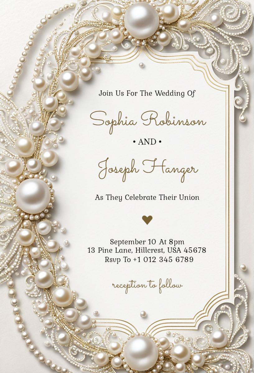 Elegant Pearl Accented Wedding Ceremony Invitation Template