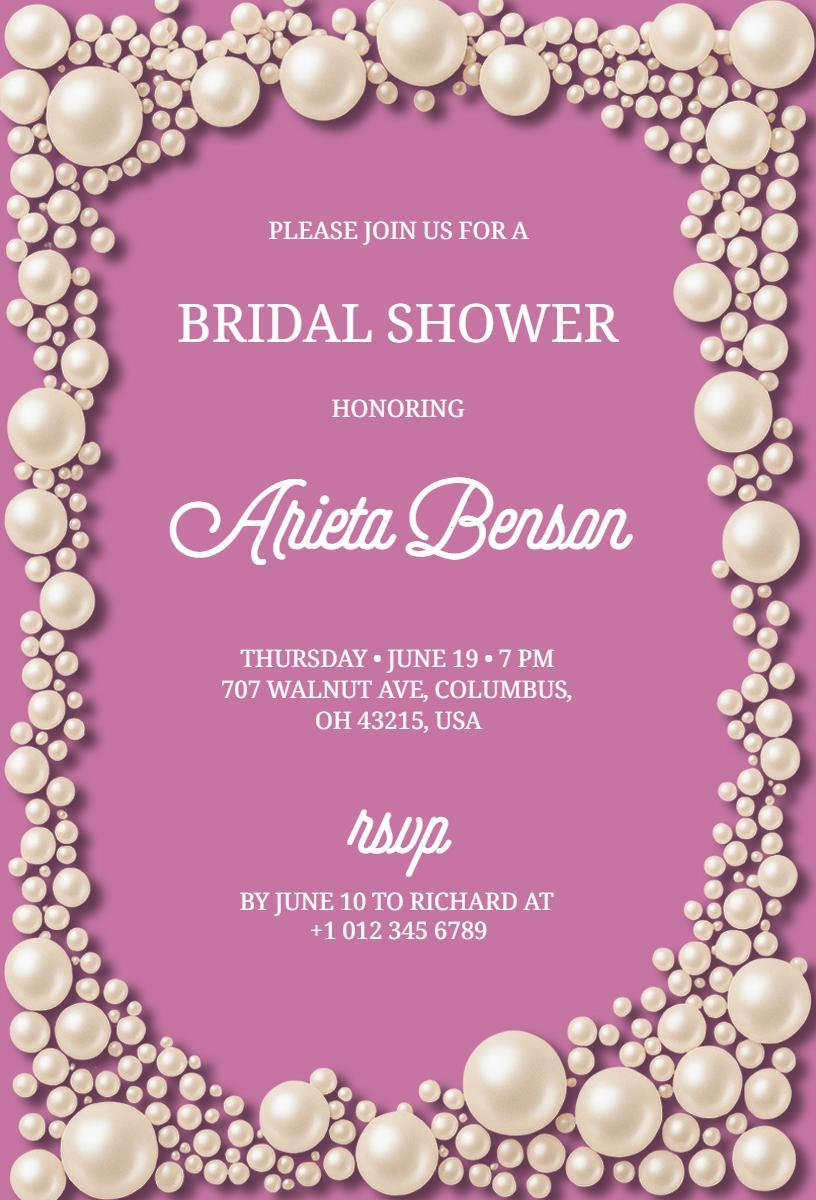 Elegant Pearl Accents Bridal Shower Invitation Template