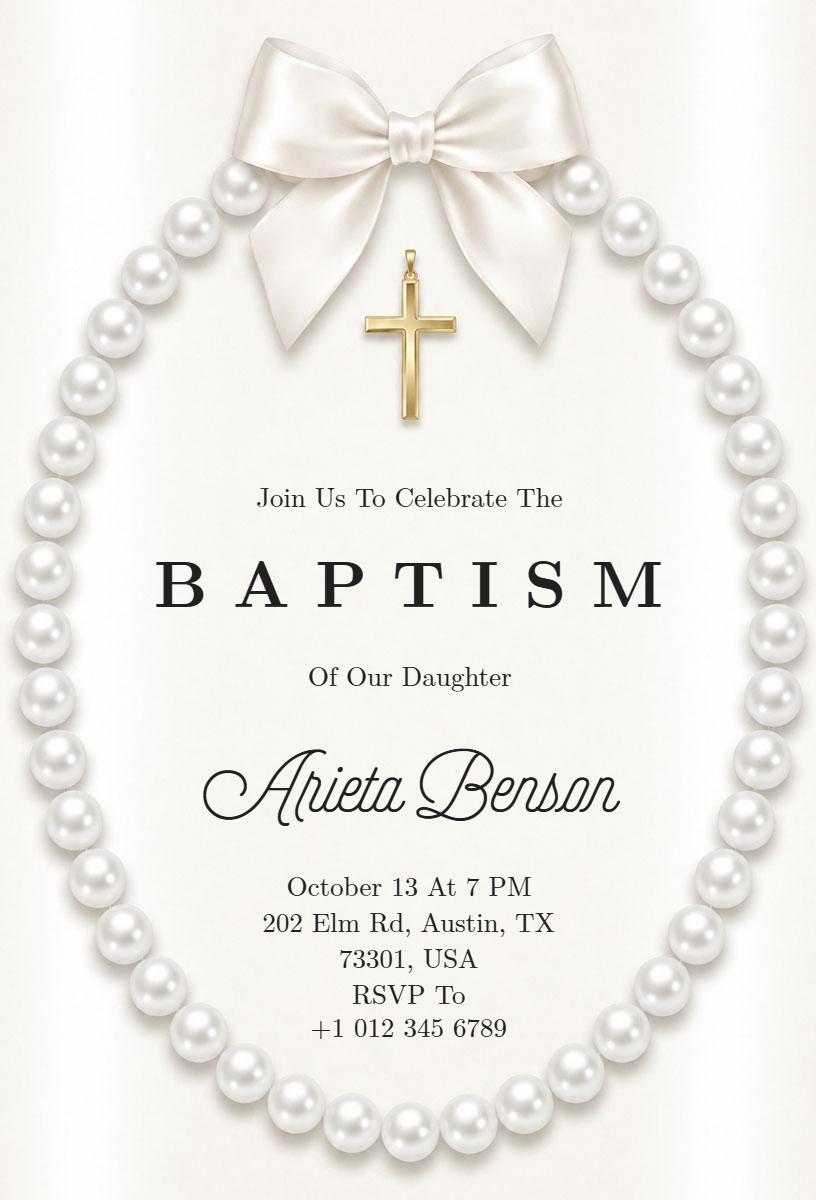 Elegant Pearl Baptism Celebration Invitation Template