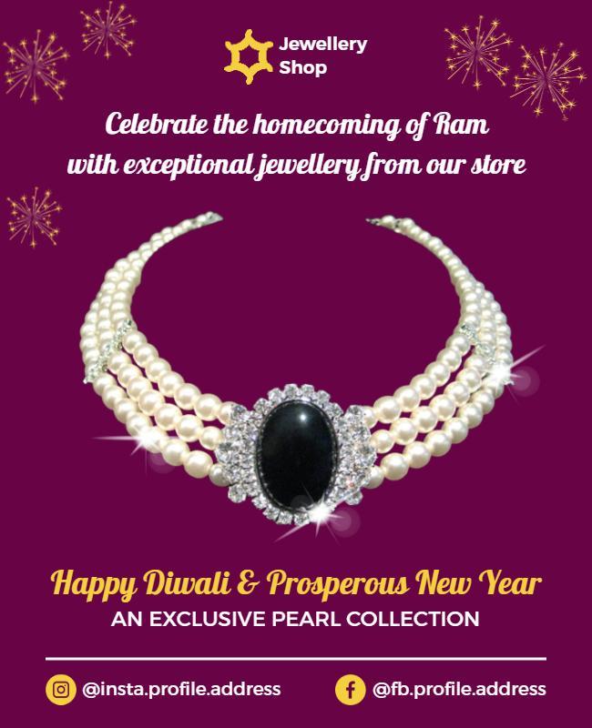Elegant Pearl Jewelry Collection for Diwali Celebration Poster Template