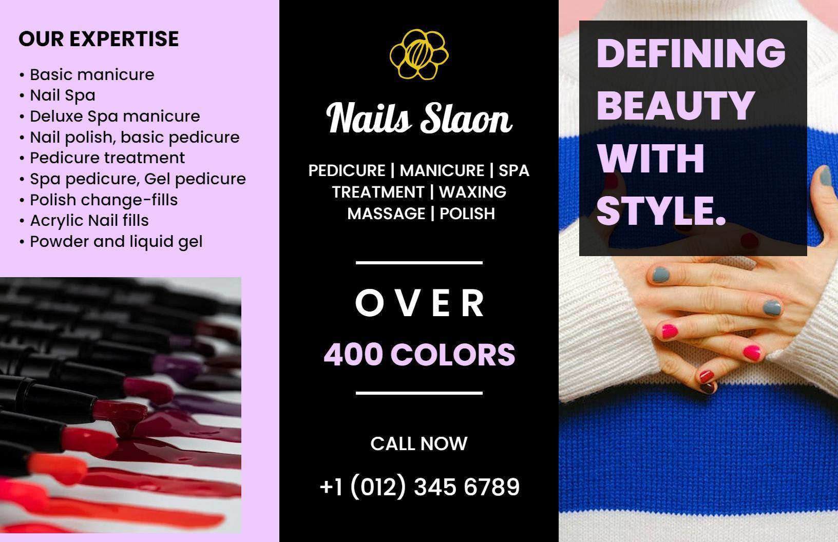 Elegant Pink and Black Nail Salon Services Brochure Template