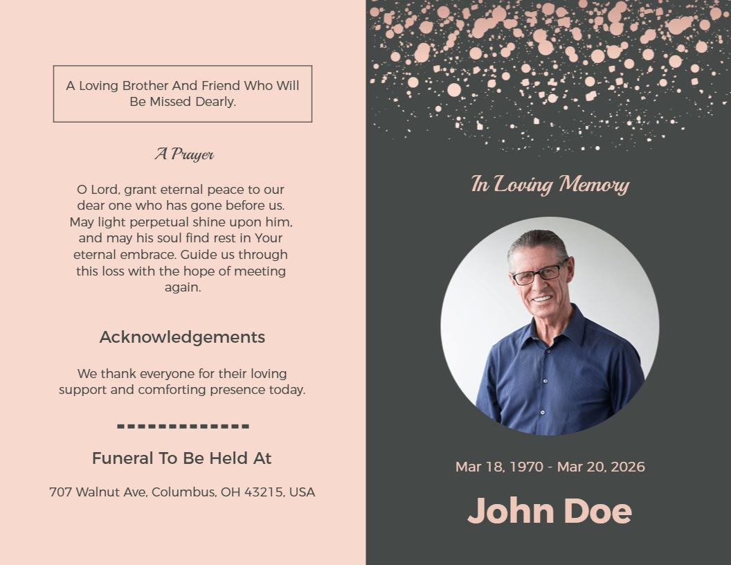 Elegant Pink and Gray Funeral Memorial Tribute Brochure Template
