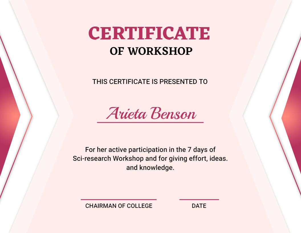 Elegant Pink and Maroon Sci-Research Workshop Certificate Template
