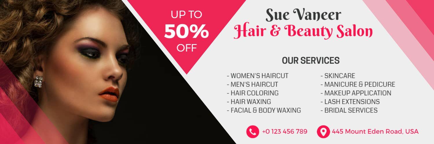 Elegant Pink and White Design for Hair Salon Services Banner Template