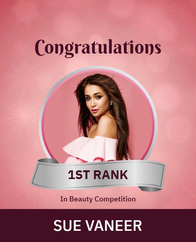 Elegant Pink Beauty Competition Winner Recognition Poster Template