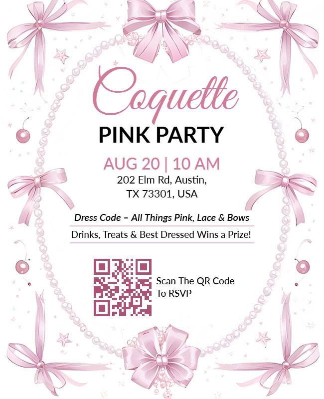 Elegant Pink Bow Coquette Theme Party Flyer Template