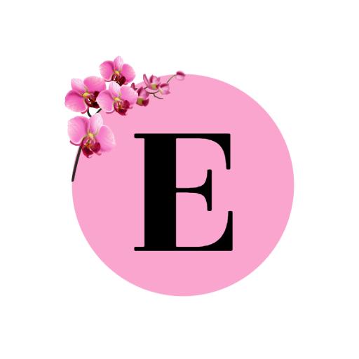 Elegant Pink Circle with Orchid Flower and E Letter Alphabet Logo Template
