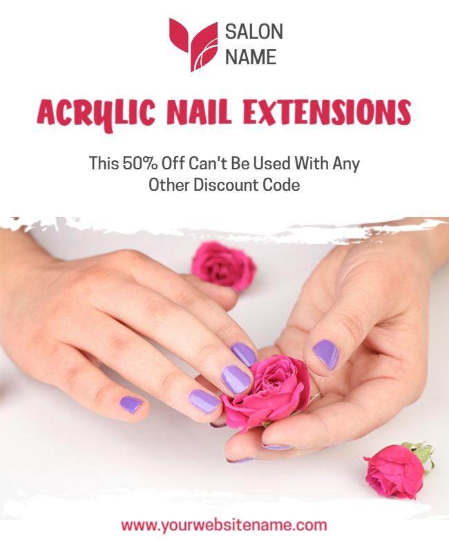 Elegant Pink Floral Acrylic Nail Extensions Promotion Poster Template