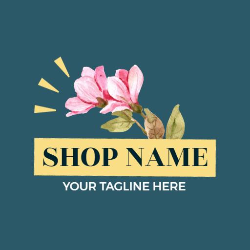 Elegant Pink Floral Design on Soft Blue Watercolor Logo Template