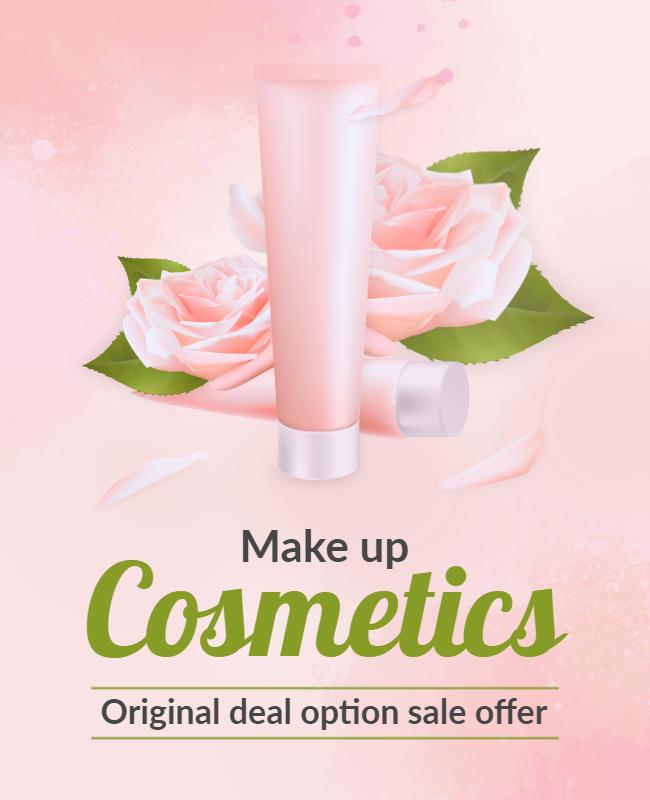 Elegant Pink Floral Makeup Cosmetics Sale Offer Poster Template