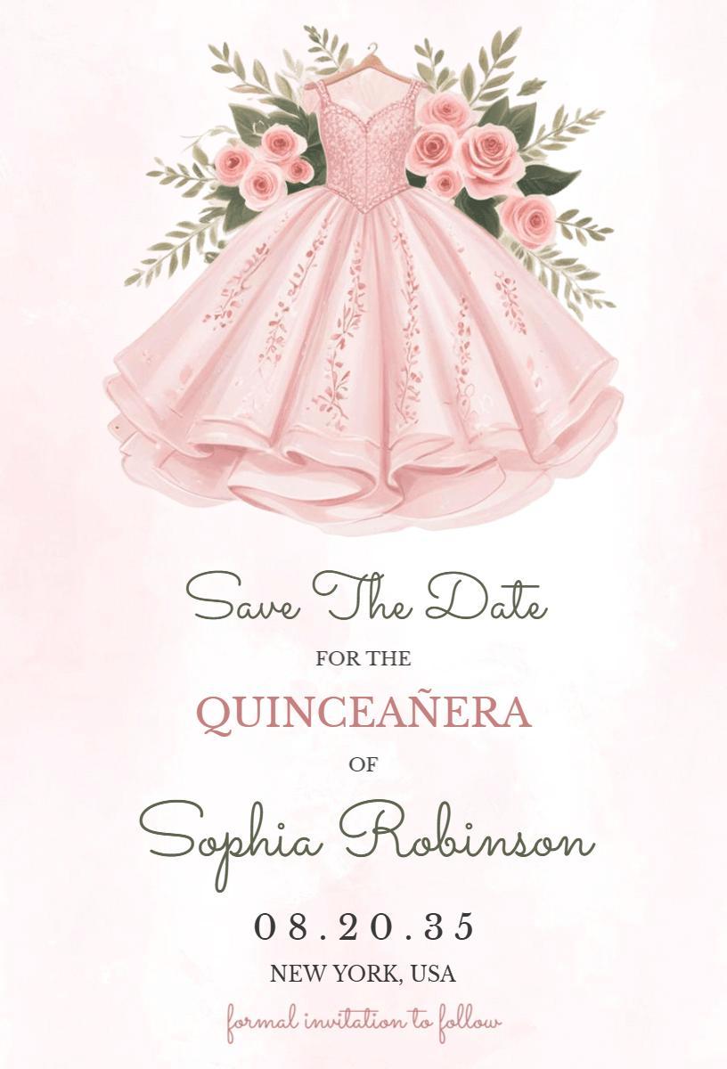 Elegant Pink Floral Quinceanera Celebration Invitation Template