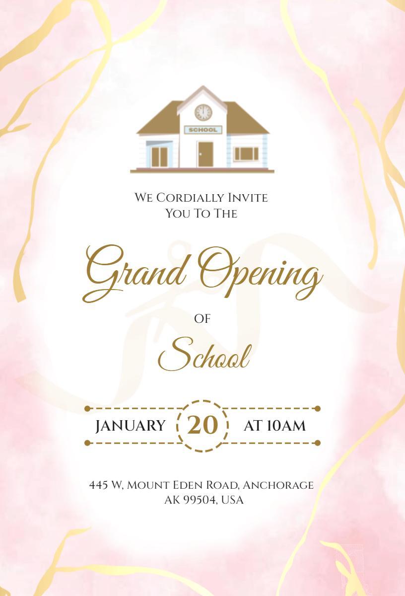 Elegant Pink Floral School Grand Opening Invitation Template