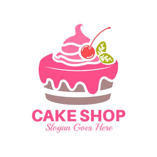 Elegant Pink Frosted Cake with Cherry Design Logo Template