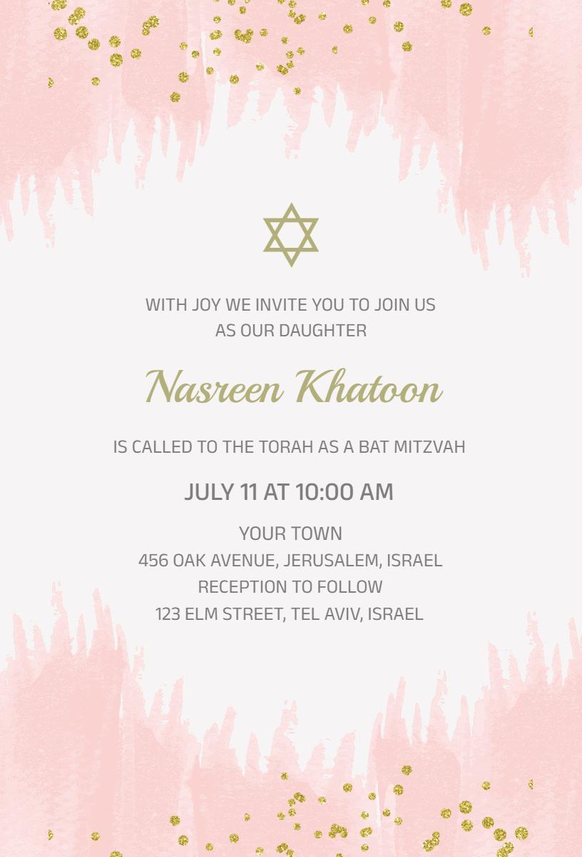 Elegant Pink Gold Bat Mitzvah Celebration Invitation Template