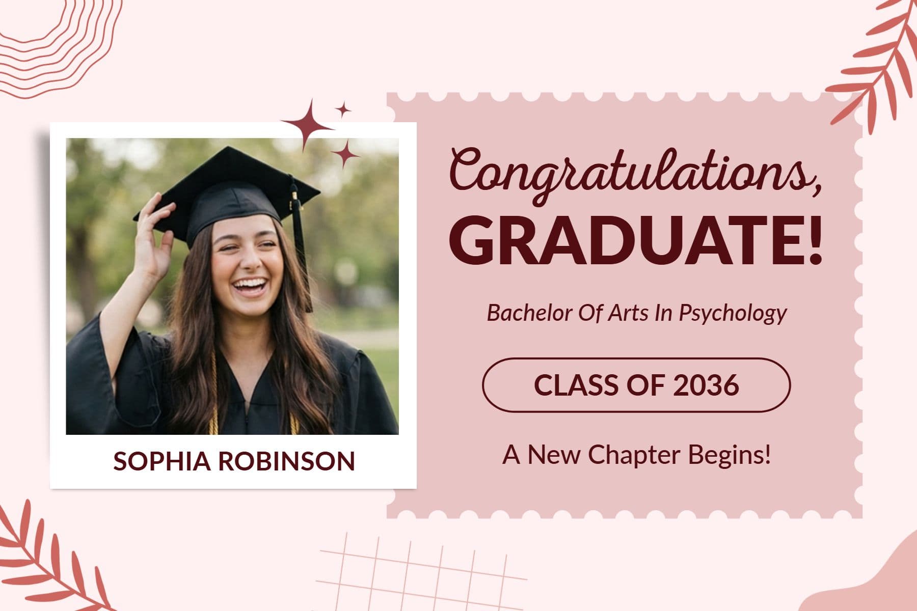 Elegant Pink Graduation Celebration Postcard Template