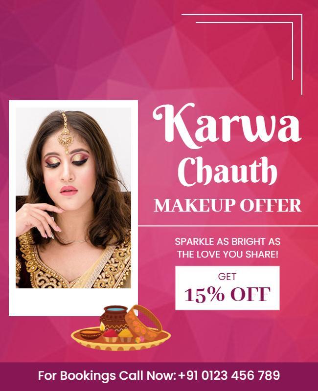 Elegant Pink Karwa Chauth Makeup Offer Poster Template